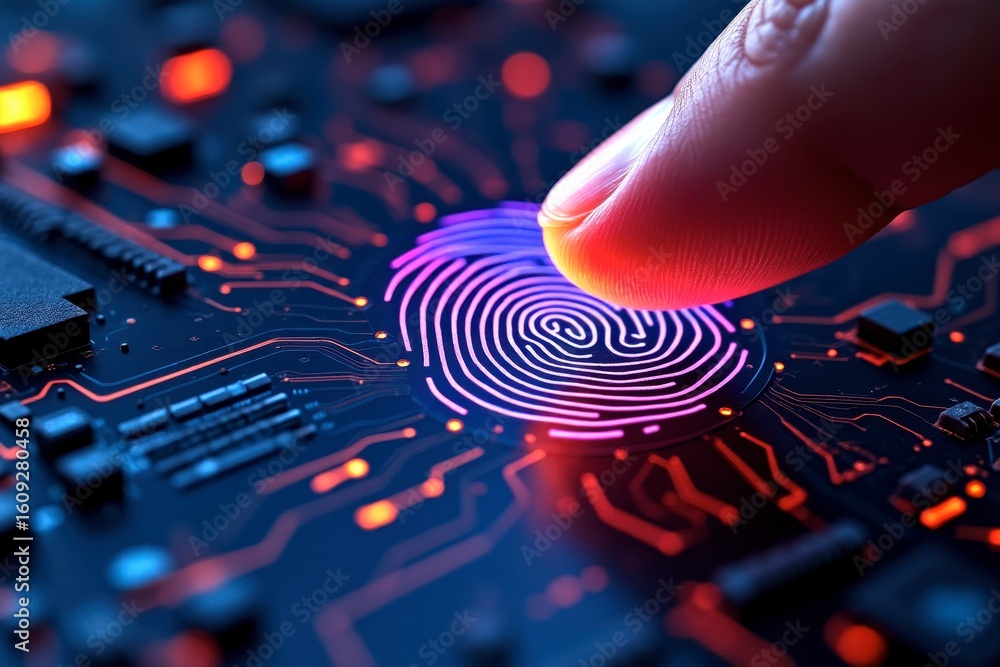 Poster x-default fingerprint scanner on circuit board