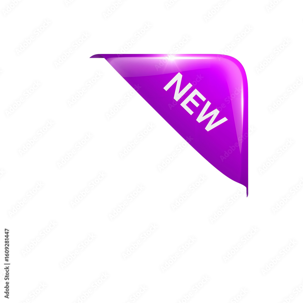 Poster vibrant corner marker displaying the word 'new' against an isolated transparent backdrop element