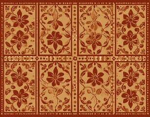 Floral pattern, terracotta tones, repeating blocks