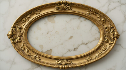 Isolated golden tintype picture frame. Old tintype frame  is in the center surrounded by modern oval frame with embossed  floral design.