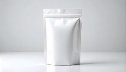Glossy white pouch isolated on clean background with subtle reflection