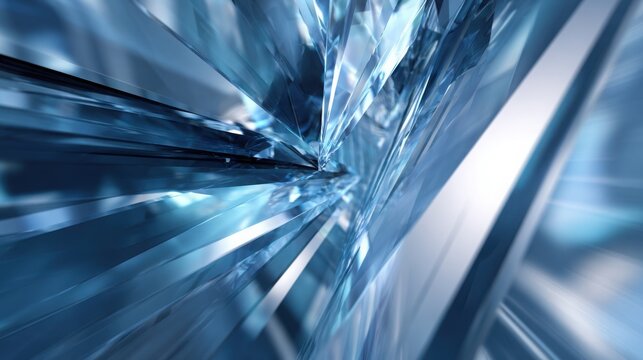 crystal shards rotating in space, transparent glass-like materials, cold tones, reflections and refractions, minimalistic composition 