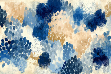 Seamless Pattern of Organic Water Drop Circles in Beige and Blue on a Textured Background