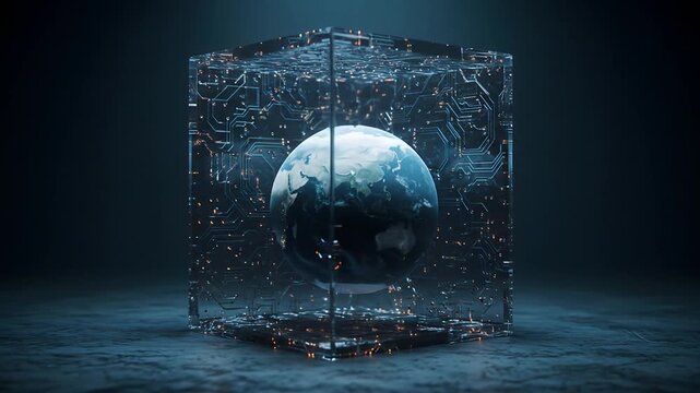 Frozen earth ice cube digital graphic