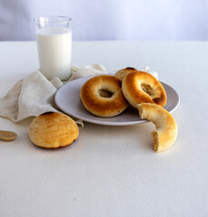 Colombian pandebono freshly baked on rustic background