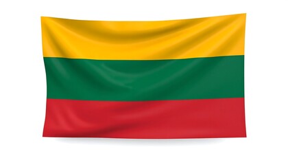 Naklejka premium Hanging Lithuanian flag, draped