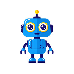 Cute Blue Robot Cartoon Illustration Flat Design Technology Concept Isolated