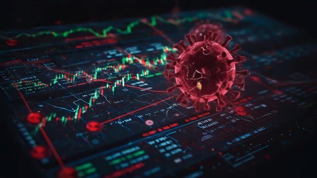 Stock market charts coronavirus graphic - Powered by Adobe