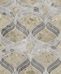 Modern seamless geometric pattern with natural textures: marble, wood, stone, cement, terrazzo. Ideal for interior design, wallpaper, packaging, textiles, tiles, and parquet flooring.	