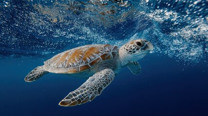 Fototapeta premium Underwater Grace: A Sea Turtle's Serene Journey