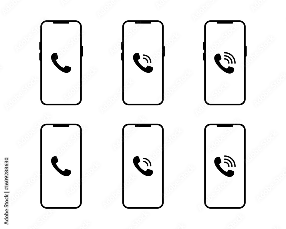 Poster mobile interface with incoming call symbol. ringing phone icon set