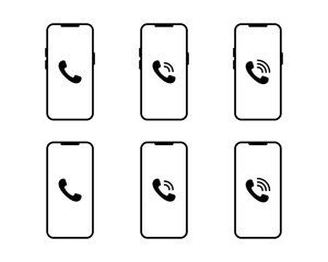 Mobile interface with incoming call symbol. Ringing phone icon set
