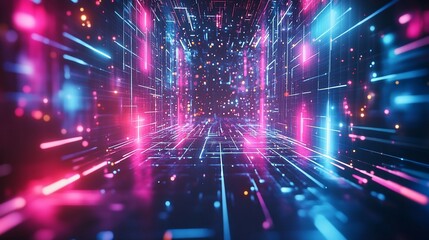 Fototapeta premium Futuristic Data Stream Tunnel: Abstract Technology and Digital Innovation