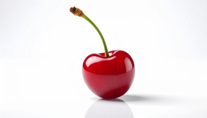 Fresh Red Cherry with Stem and Realistic Reflection – High Detail and Natural Highligh