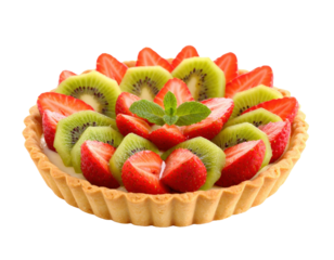 Fresh fruit tart with kiwi and strawberry isolated png
