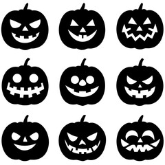 Set of nine carved pumpkin silhouettes for Halloween design