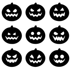 Set of nine carved pumpkin silhouettes for Halloween design