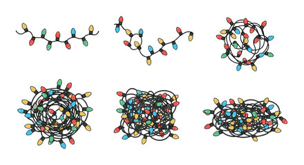 Collection of festive christmas lights with various arrangements for holiday decoration themes