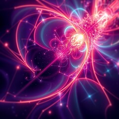 Abstract glowing fractal explosion of pink and blue light