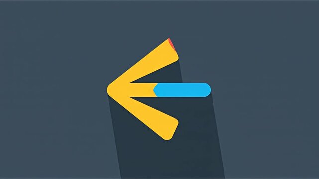Arrow icon facing left with yellow, blue, red hues with dark background and drop shadow