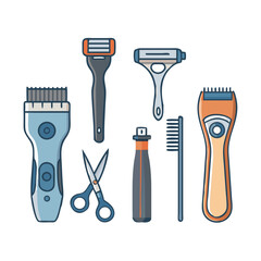 Shaving Razors and Barber Tools Vector Set – Straight Razors, Safety Razors, Electric Trimmers, and Grooming Icons