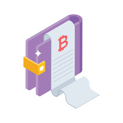 An innovative isometric icon showing bitcoin invoice