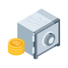 Get this isometric style icon of bitcoin vault concept