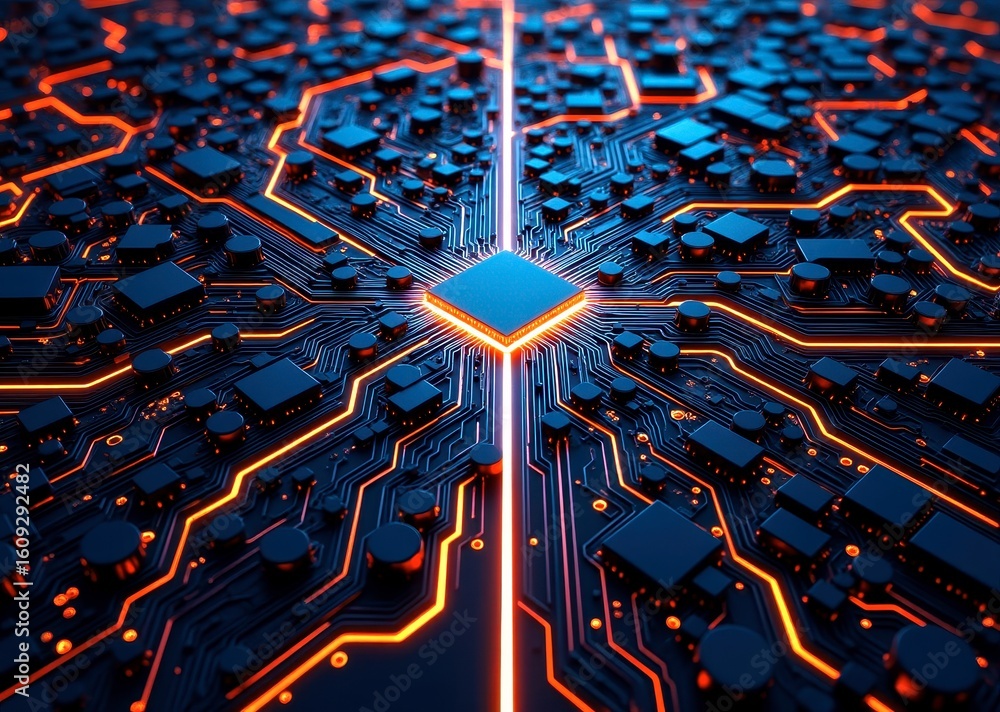 Poster x-default abstract technology background: circuit board with glowing lines