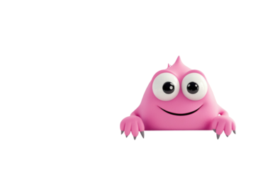 Cute pink creature peeking over, smiling with big eyes, perfect for playful design projects