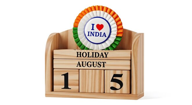  Indian Holiday Calendar Highlighting 15th August with Badge