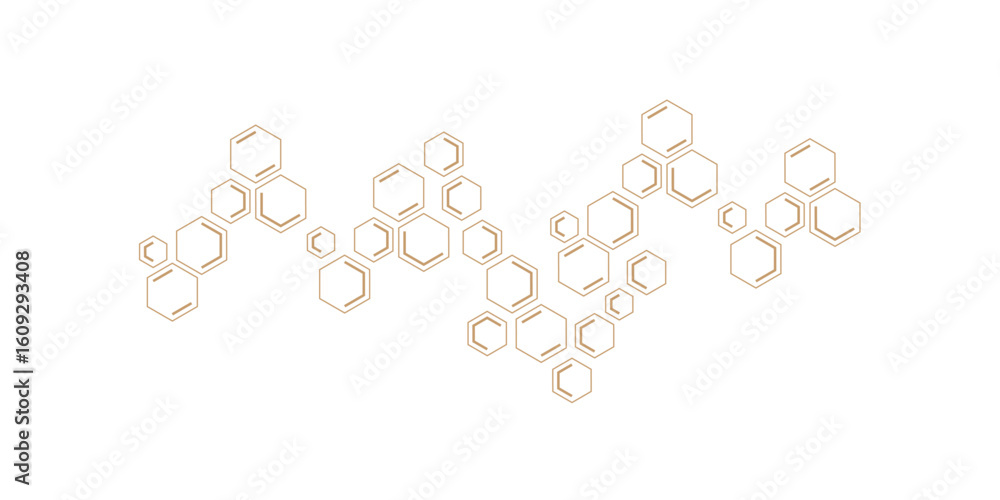 Aufkleber an abstract pattern of geometric hexagonal shapes, some outlines and some double-lined, forming inte