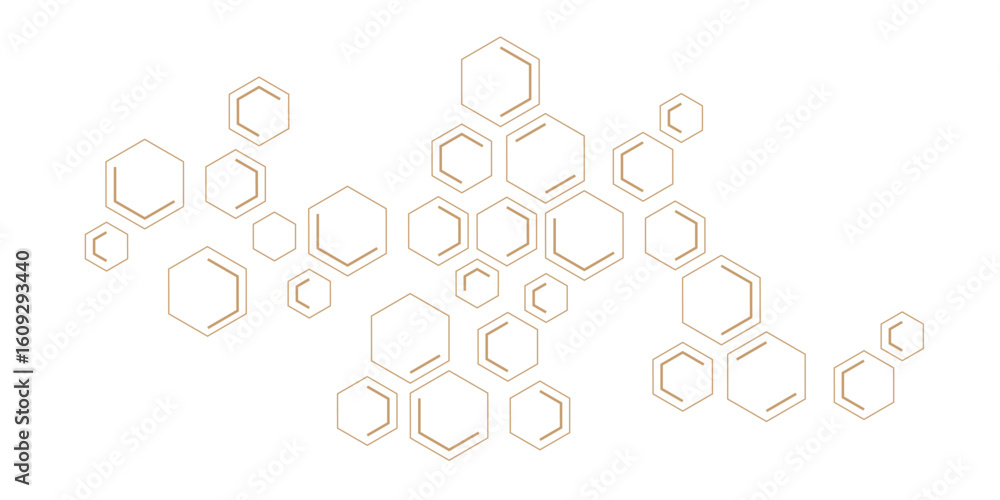 Aufkleber an abstract pattern of geometric hexagonal shapes, some outlines and some double-lined, forming inte