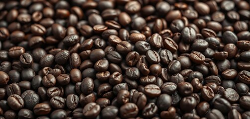 Fototapeta premium Dark roasted coffee beans, rich aroma, ready to brew, cafe, dark roast