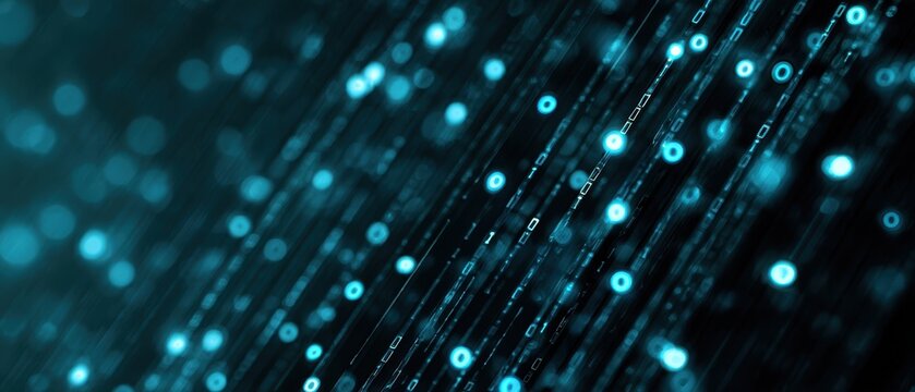 The futuristic abstract representation of glowing digital lines and data particles. - Powered by Adobe
