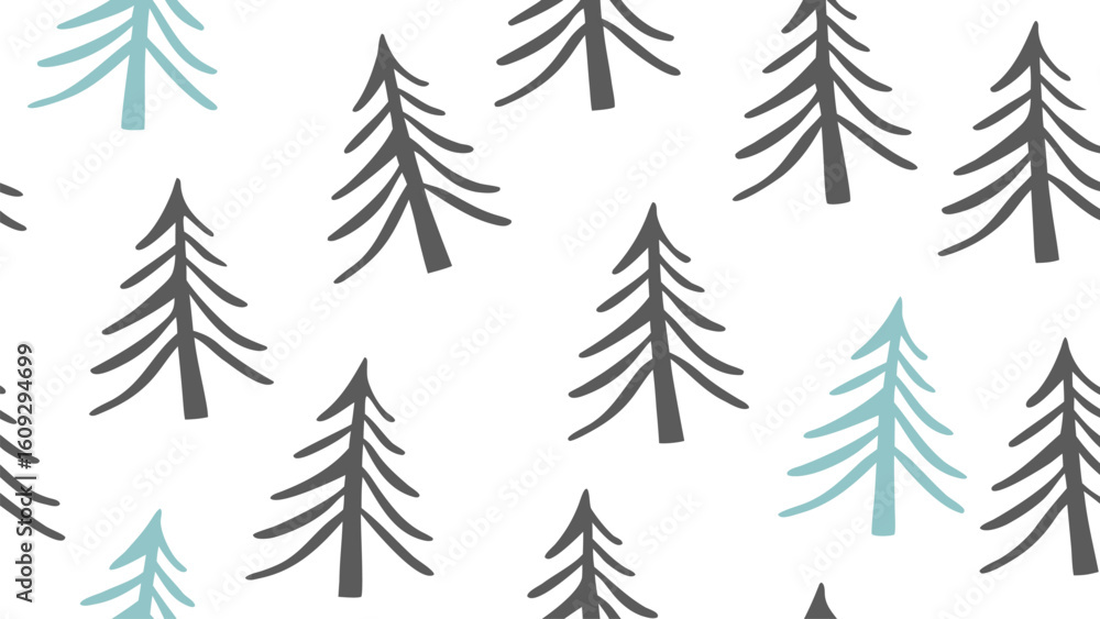 Poster seamless pattern of stylized minimalist pine trees in grey and teal vector