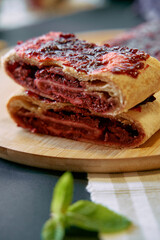 Delicious Cherry Strudel with Crisp Pastry Layers and Luscious Jam Filling Perfect for Any Dessert Table or Special Occasion Celebrating Traditional Bakeries