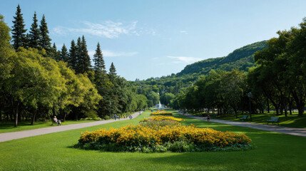breathtaking summer landscape featuring blooming park in montreal canada