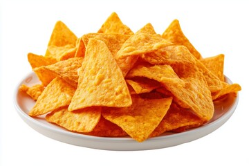 Fototapeta premium Cheesy nacho platter bursting with flavor on a white background perfect for gatherings and celebrations
