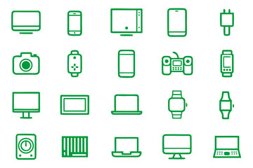 Comprehensive collection of modern line art symbols representing digital devices programming concepts and network infrastructure perfect for tech focused projects