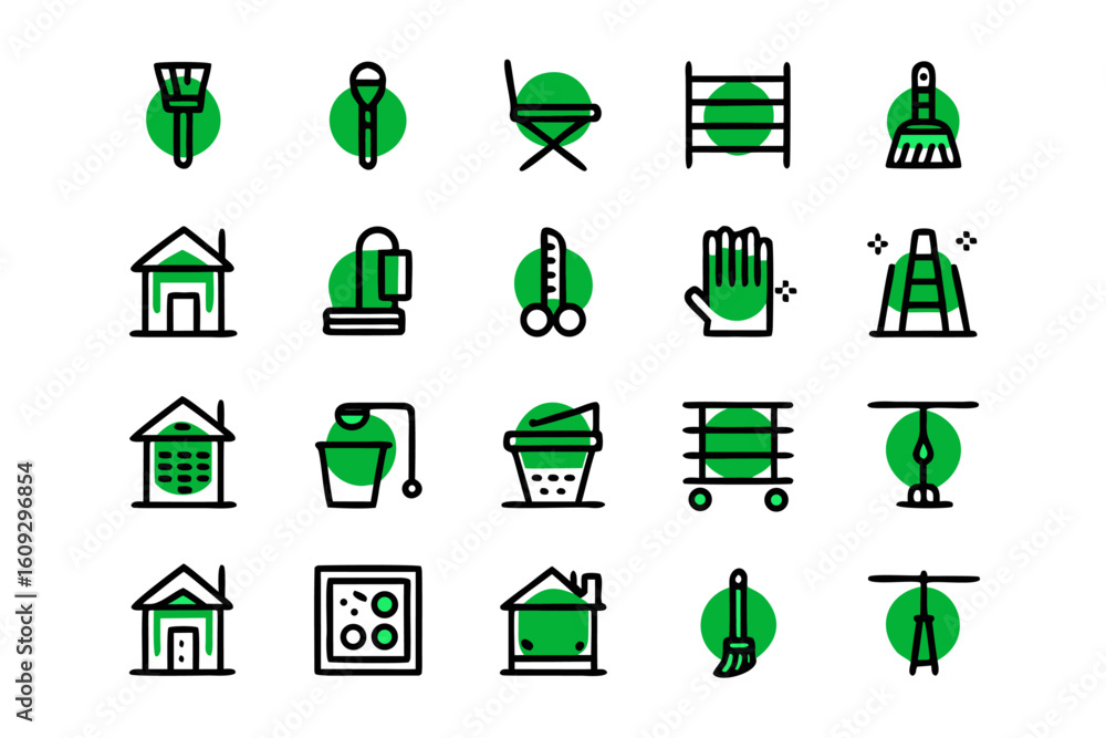 Poster comprehensive collection of clean modern line art symbols representing various aspects of building h