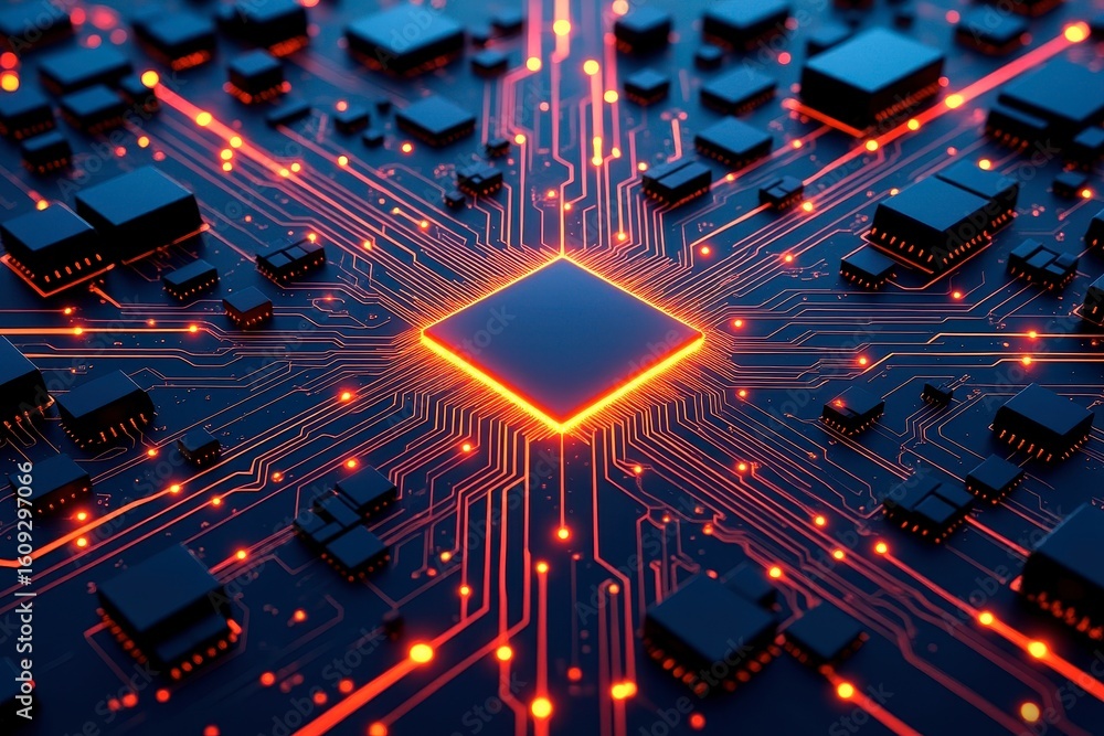 Aufkleber x-default close-up of a circuit board with glowing components