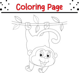 Cute Monkey Jungle Animal Coloring Page for kids