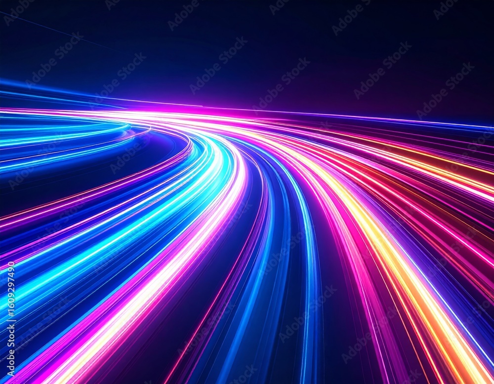 Poster abstract light trails: dynamic speed effect with neon glow. energy flow & futuristic motion backgrou