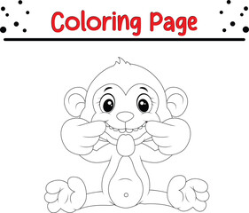 Cute Monkey Jungle Animal Coloring Page for kids