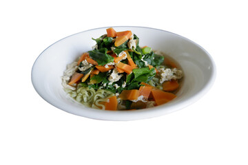 White Bowl of Noodles with Vegetables and Transparent Background