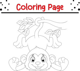 Cute Monkey Jungle Animal Coloring Page for kids