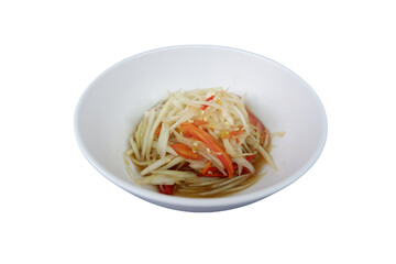 Delicious Papaya Salad in a Bowl on White Background