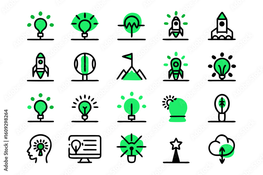 Poster modern line art collection representing concepts of creativity innovation and forward thinking ideas