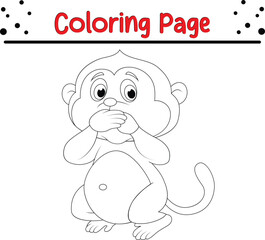 Cute Monkey Jungle Animal Coloring Page for kids