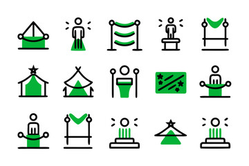 Collection of symbolic graphics representing cultural celebrations and traditional gatherings with distinctive visual elements